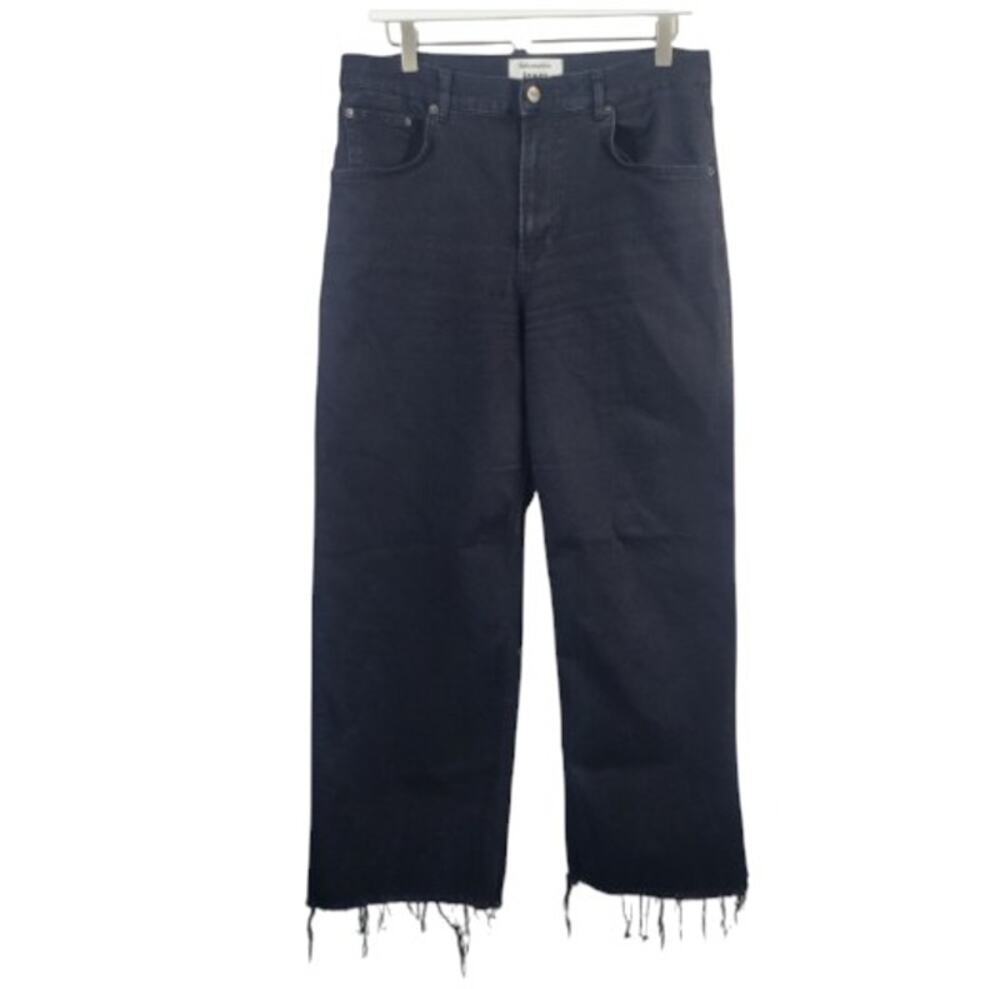 Reformation Emma Wide Leg Jeans Organic Cotton Raw Hem High Rise Black 31